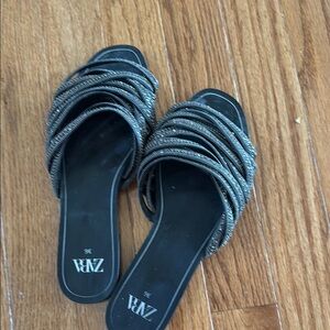 Zara Black and Silver Sandals Sleek and Stylish